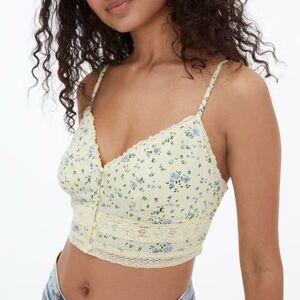 Aeropostale floral lace button front cropped coquette tank top